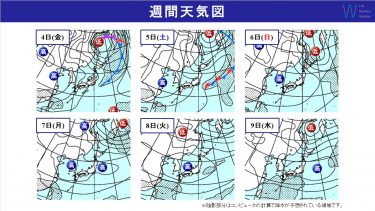 週間天気　北日本は一時的に冬型の気圧配置　東・西日本は秋晴れ続く