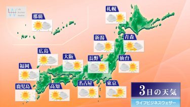 10月3日の天気予報　全国の広範囲で晴天　洗濯日和
