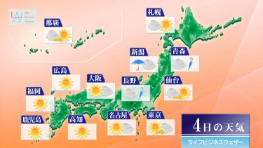 11月4日の天気予報　東･西日本太平洋側は秋晴れ続くが、日中の気温低めに