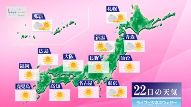 明日4月22日の天気予報　東北から九州は広く晴天でお出かけ日和