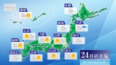 明日6月24日の天気予報　北日本は雷雨に注意！東・西日本はこの時期らしい暑さ！
