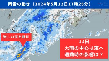 夜間は四国や東海で滝のような雨の所も！明日朝の通勤時は関東も荒天のおそれ