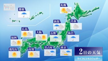 今日2日・明日3日の天気予報　今日午後は関東や東海、北陸、東北で激しい雷雨のおそれ 大気非常に不安定
