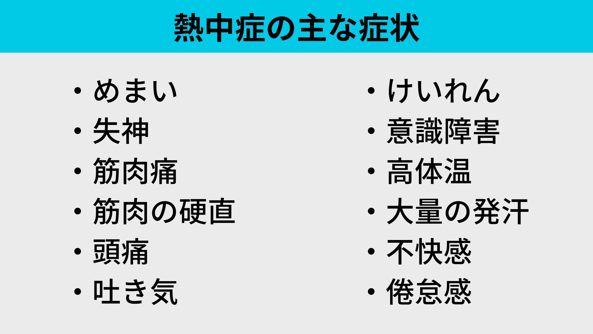 熱中症の主な症状