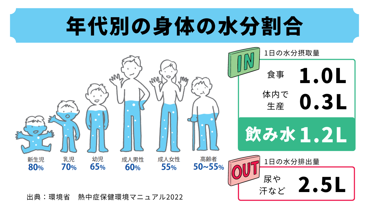 年代別の身体の水分割合