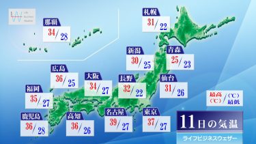 明日11日にかけての天気　台風5号の備えは今日のうちに！今日午後は急変と猛暑に注意