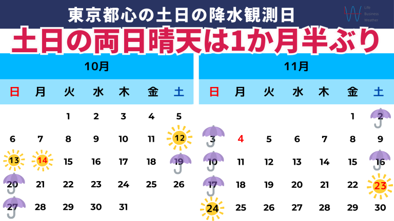 東京都心の週明け降水観測日（2024年秋）