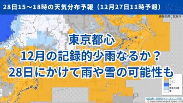 東京都心12月の記録的少雨