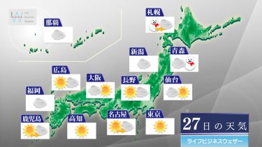 明日1月27日の天気予報　日本海側の雪は落ち着き、太平洋側は晴れの週末