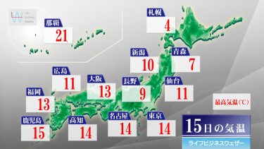 今日15日・明日16日の天気予報　今日午後は九州～近畿で傘の出番！全国的に春本番の暖かさの週末に